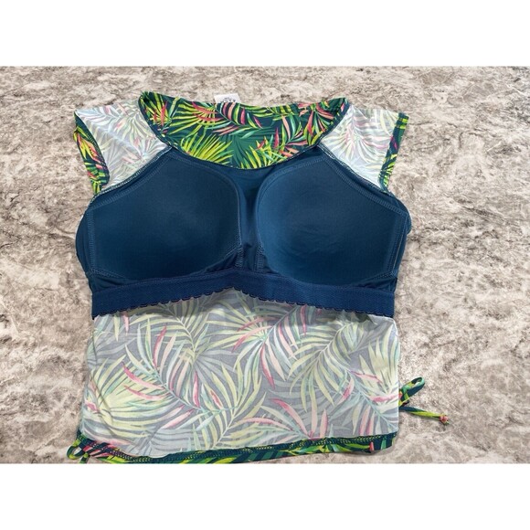 NEW Lands End 8 DD Tropical Palm High Neck Tankini SWIM TOP Built In Bra NWT - Picture 3 of 6